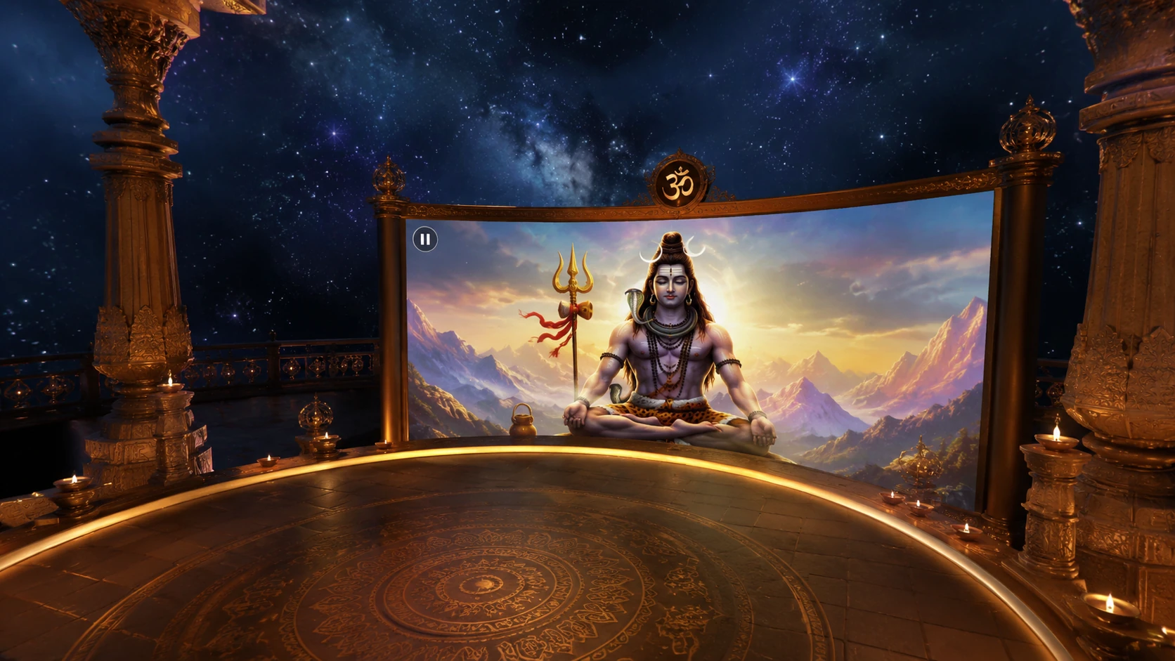 Mandir Wiki devotional mobile VR — immersive space environment and curved cinema screen by Infinity VR