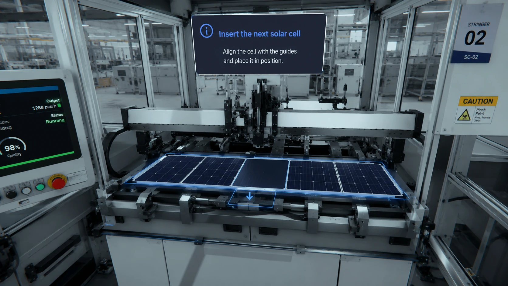 Solar stringer machine VR training simulator — guided industrial procedures by Infinity VR